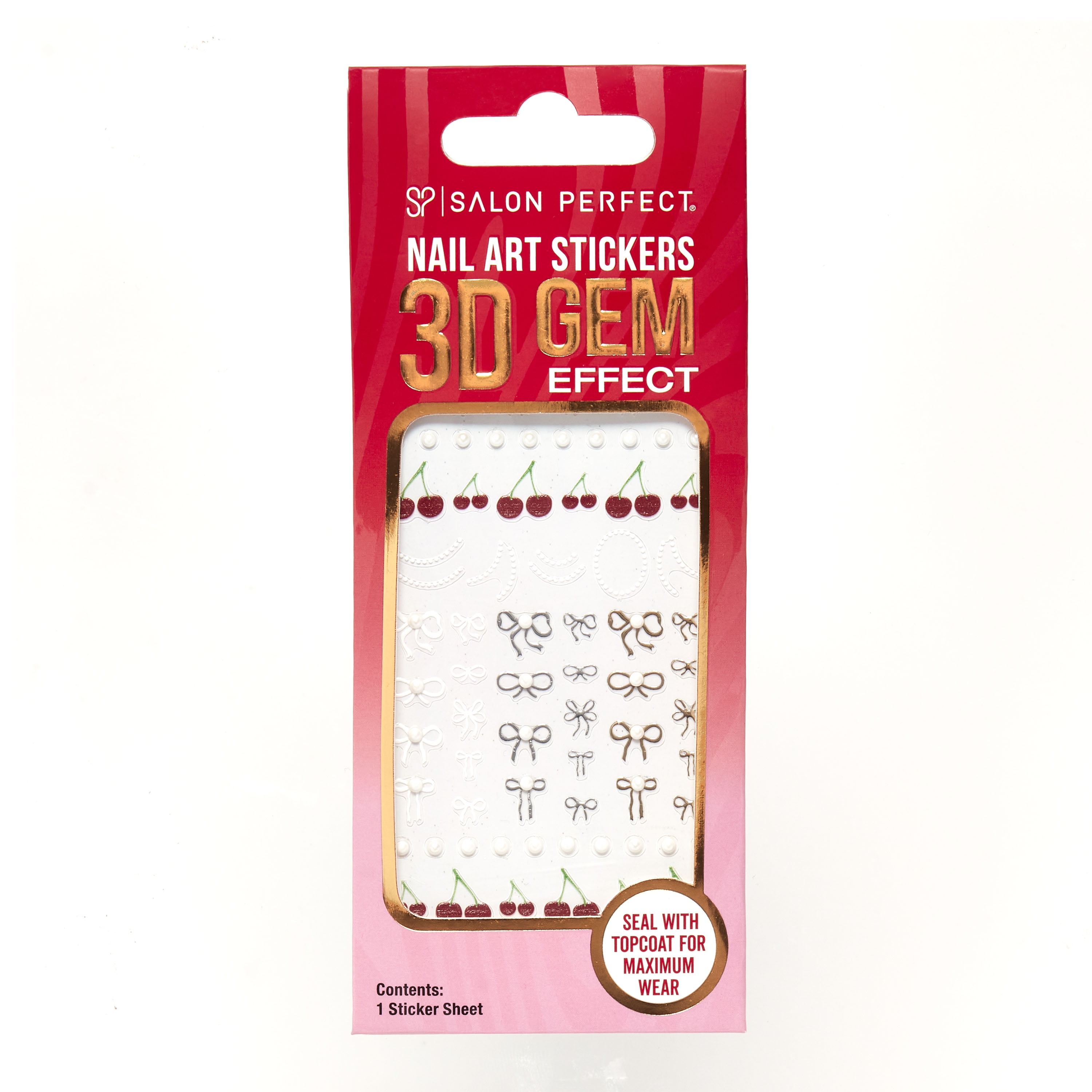 Salon Perfect Nail Art Stickers, 3D Gel Effect, Bows, Pearls