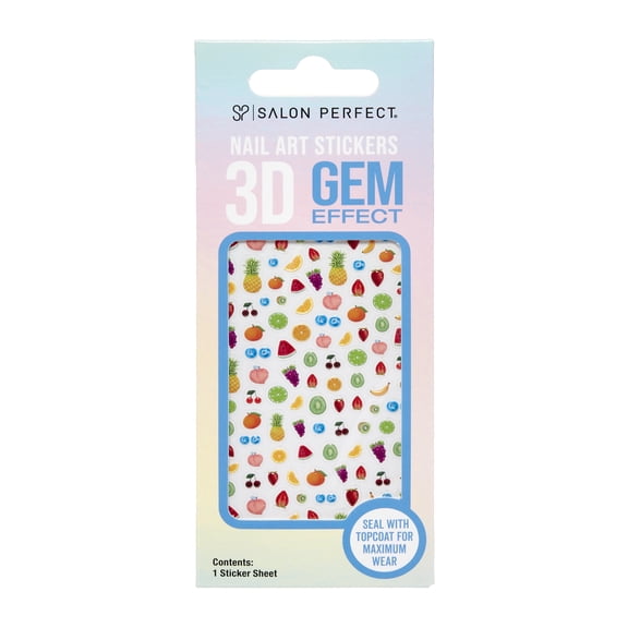 Salon Perfect Nail Art Stickers, 3D Gel Effect, Tiny Fruits, 1 Sticker Sheet