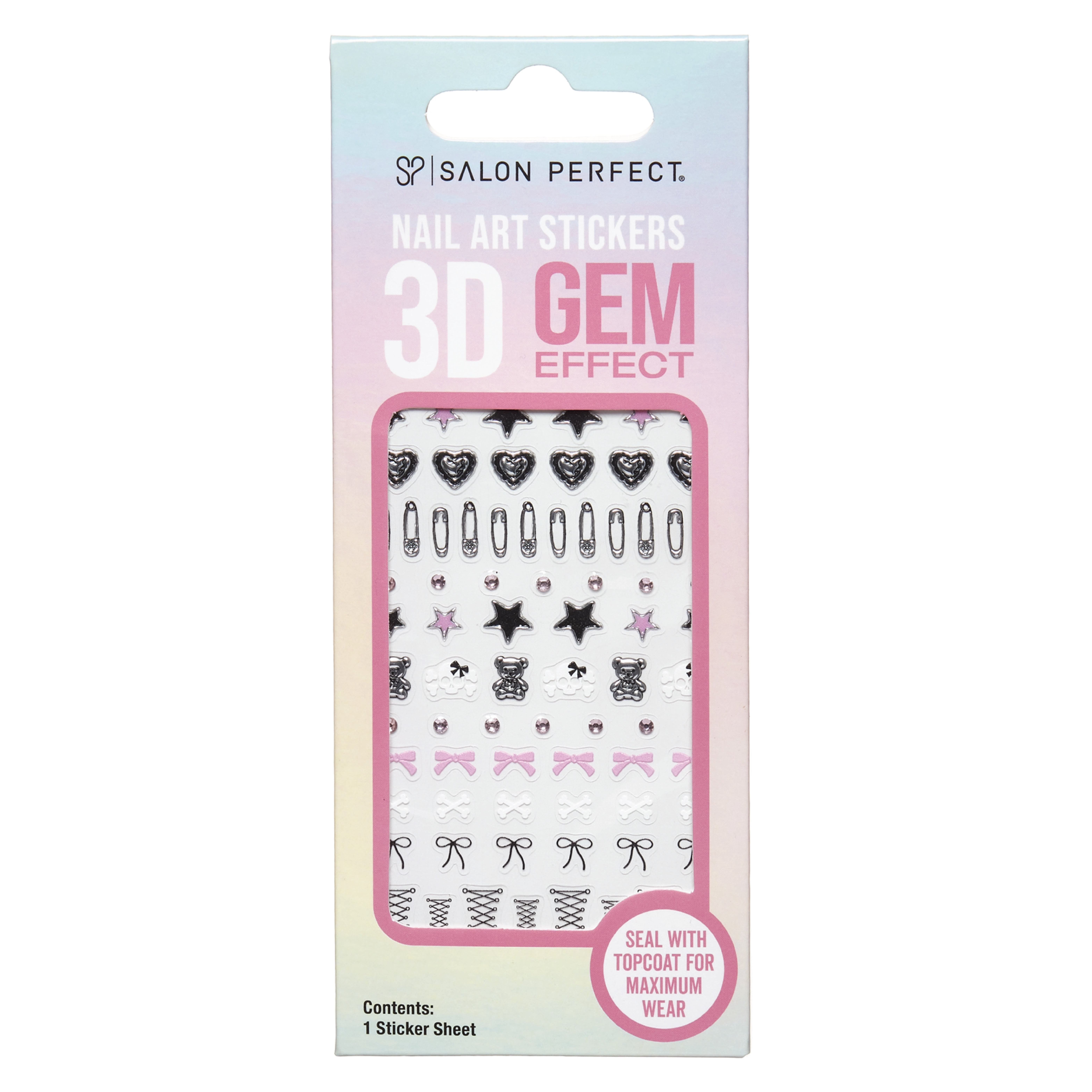 Salon Perfect Nail Art Stickers, 3D Gem Effect, Punky Girl, 1 Sticker Sheet