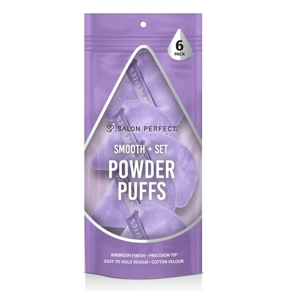 Salon Perfect Smooth & Set Soft Powder Puffs Face Makeup Triangle Sponge Applicators, Reusable, 6-Pack