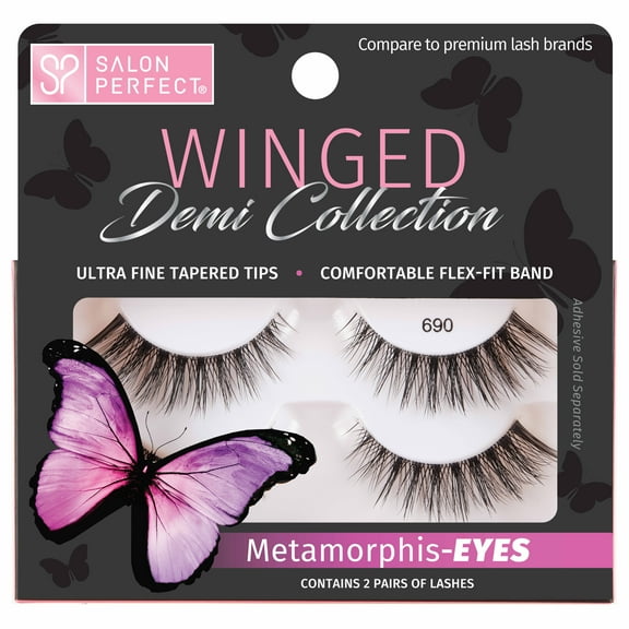 Salon Perfect Winged Fake Lashes False Eyelashes, 690, Black, 2 Pairs