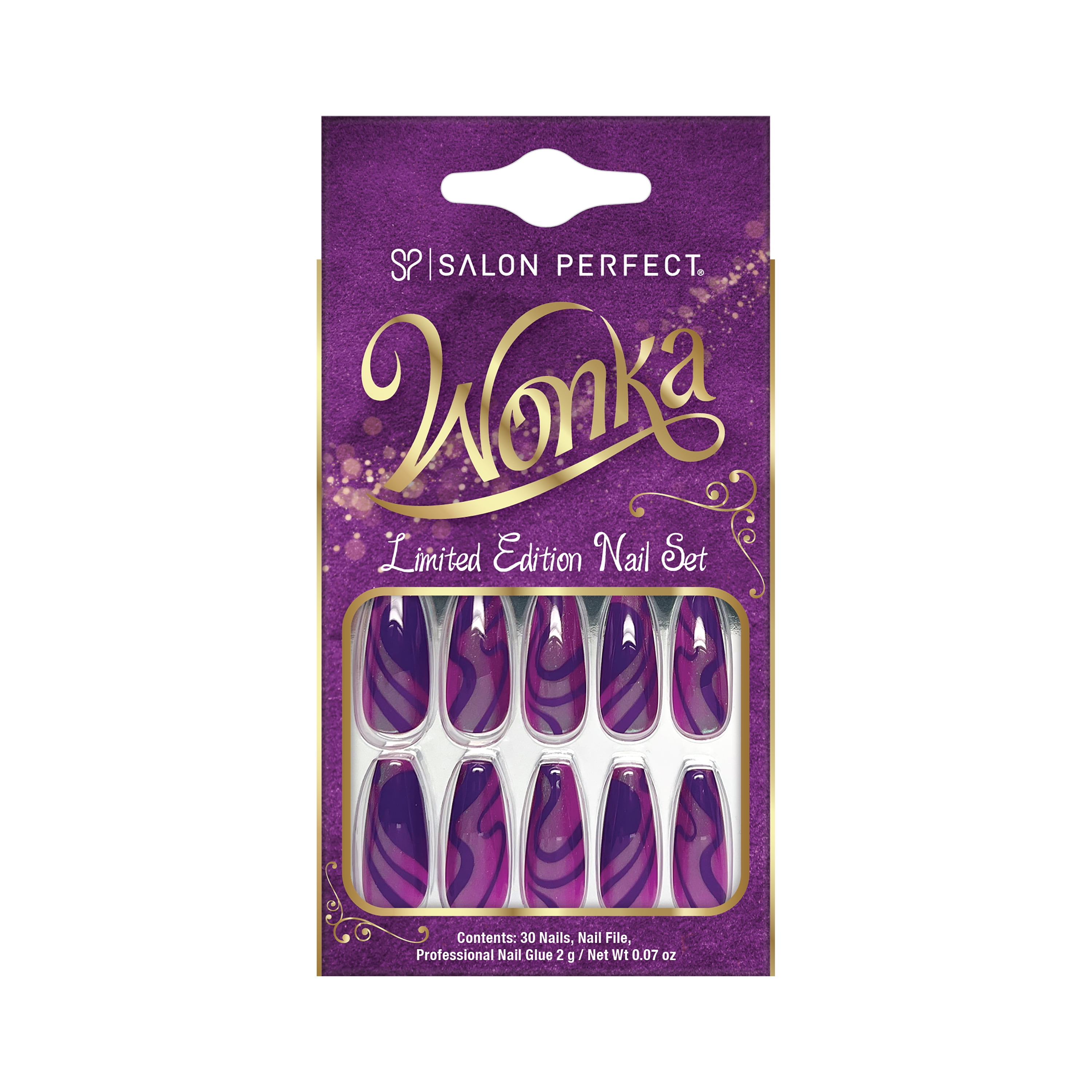 Salon Perfect Wonka Press On Nails 243 Purple Swirl, File
