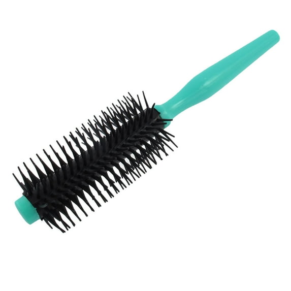 Unique Bargains Small Salon Plastic Round Hair Brush Styling Bristles Curling Roller Comb Black Teal