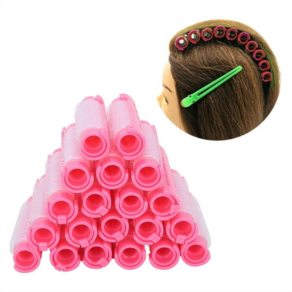 AXTQH 20 Pcs Fluffy Hair Perm Rods No-Heat Curling Rollers Plush Lock Styling Tool Kit Pink