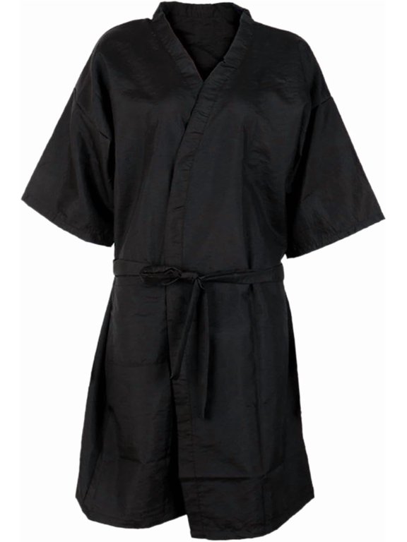Salon Robe Gown Cape Smock Kimono Client Bathrobe Adjustable Belt Easy to Clean Polyester Suitable for Hairdressing Beauty Parlor Barber Use, Black, Length 105cm