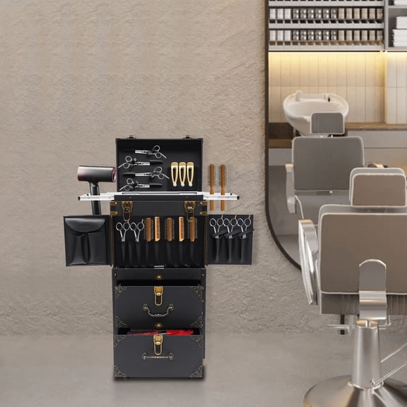 Salon Rolling Trolley Cart Spa Beauty Luggage Hairdressing Barber Tool Bag Black