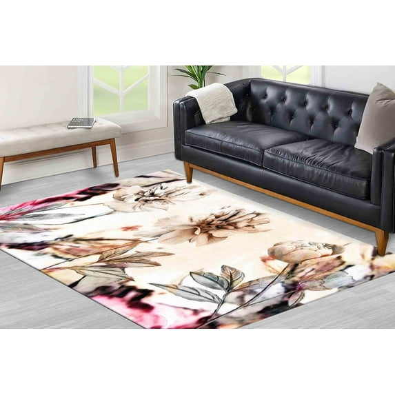 Salon Rug, Soft Tones Rug, Kitchen Rugs, Soft Tones Flowers Rug, Living Room Rug, Flower Rugs, Floral Rugs, Modern Rug, Floor Rug, 3.3'x9.2' - 100x280 cm