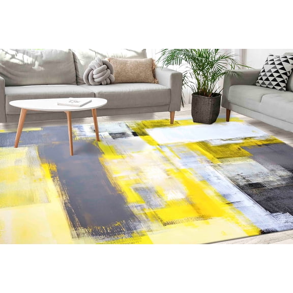 Salon Rug, Wedding Rug, Modern Rug, Kitchen Rug, Yellow And Gray Rugs, Contemporary Rugs, Minimal Rugs, Easy to Clean Rug, Living Room Rug, 2.6'x5' - 80x150 cm