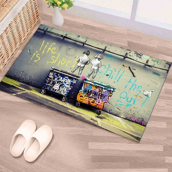 Salon Rugs, Banksy Life is Short Rugs, Banksy Peeing Boys Rugs, Thin Rugs, Bathroom Rug, Banksy Rug, Banksy Life is Rugs, Kitchen Rugs, 2.6'x5' - 80x150 cm