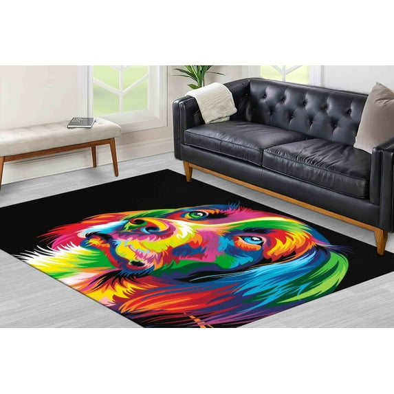 Salon Rugs, Dog Illustration Rugs, Colorful Rug, Animal Rugs, Abstract Dog Rugs, Accent Rugs, Area Rugs, Small Rug, Office Decor Rugs, 2.6'x6.5' - 80x200 cm
