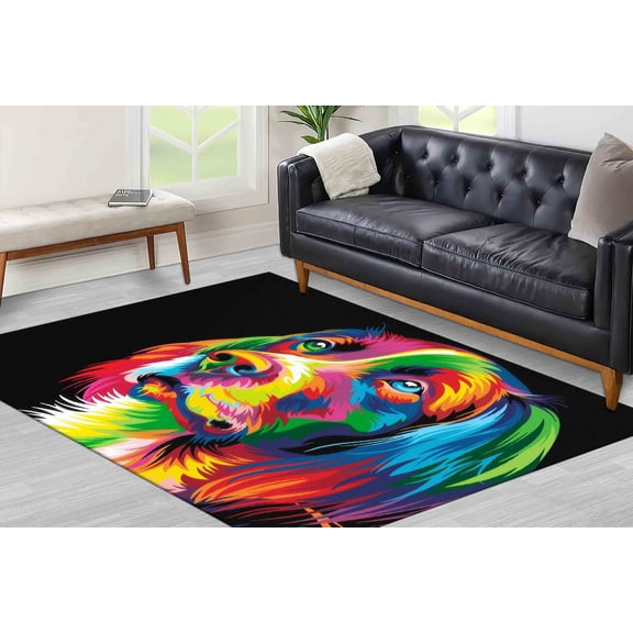 Salon Rugs, Dog Illustration Rugs, Colorful Rug, Animal Rugs, Abstract Dog Rugs, Accent Rugs, Area Rugs, Small Rug, Office Decor Rugs, 2.6'x9.2' - 80x280 cm