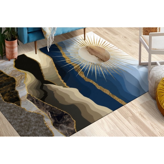 Salon Rugs, Landscape Rugs, Boho Landscape Rug, Soft Rug, Home Decor Rugs, View Rugs, Sun And Mountain Landscape Rug, 3D Printeds Rugs, 1.7'x2.3' - 50x70 cm