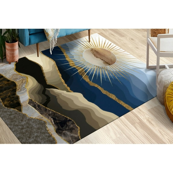 Salon Rugs, Landscape Rugs, Boho Landscape Rug, Soft Rug, Home Decor Rugs, View Rugs, Sun And Mountain Landscape Rug, 3D Printeds Rugs, 2.6'x9.2' - 80x280 cm