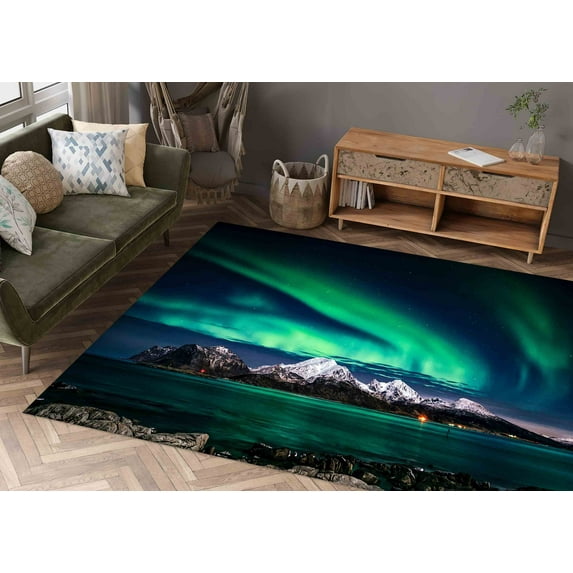 Salon Rugs, Landscape Rugs, Northern Lights Rugs, Landscape Rug, Corridor Rugs, Housewarming Gift Rug, Aurora Rugs, Thick Rugs, Step Rugs, 2.6'x9.2' - 80x280 cm