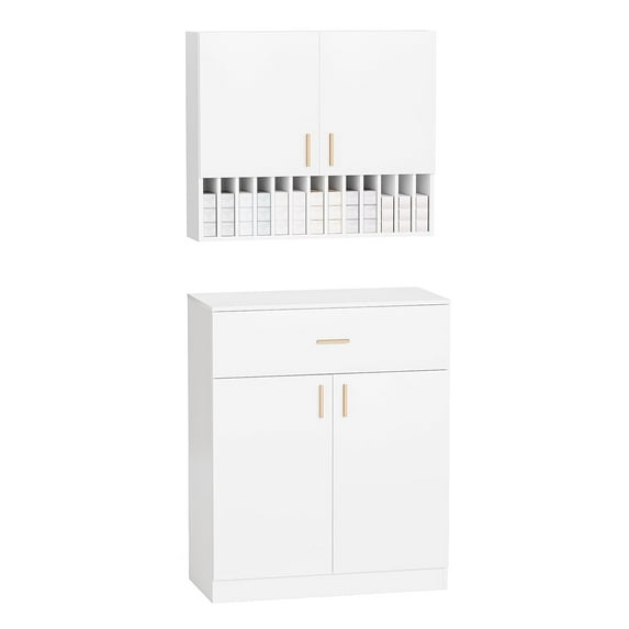 Salon Staion Hair Color Bar Organizers, Hair Color Rack, Barber Station Cabinet with Drawers & Adjustable Shelves, Wall Mounted Tube Storage Station for Salon Display, White