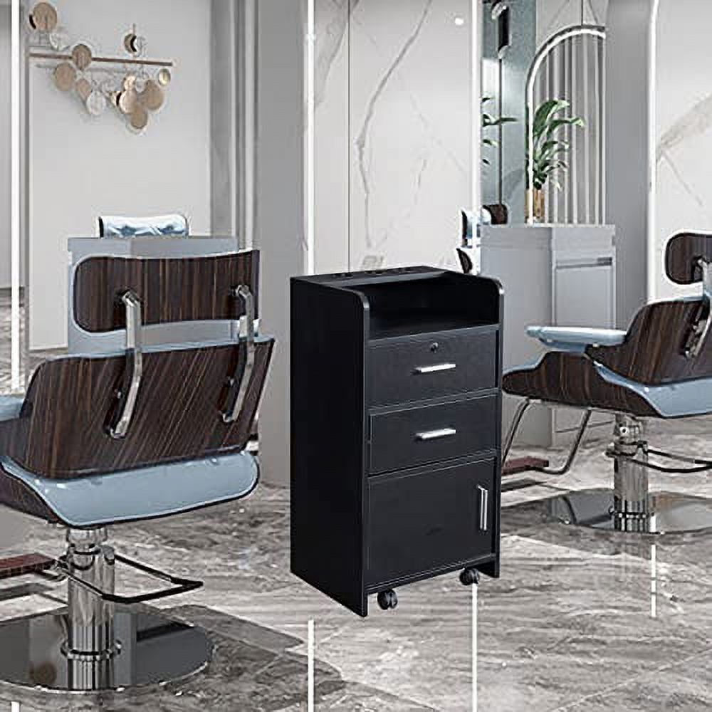 Salon Station, Barber Salon Stations for Hair Stylist, Beauty Salon Storage Cabinet Side Table, Salon Organizers and Storage with 2-Drawer/1 Cupboard/3 Tool Inserts Hair Cart Spa (Black+2 Drawers
