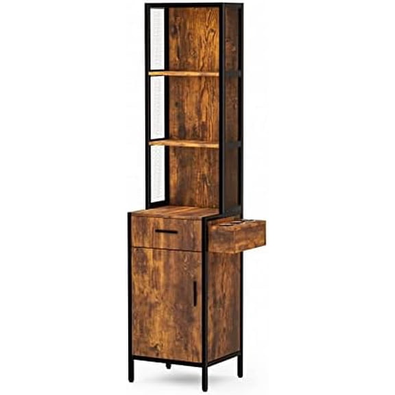 Salon Station for Hair Stylist, Wall Mount Barber Stations, Hair Styling Storage Cabinet with 3-Tier Open Shelves,1 Drawer, 1 Cabinet & 3 Hot Tool Holders,Rustic Brown$$Home Decor, Kitchen, & Other
