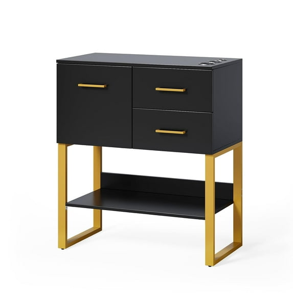 Salon Stations for Hair Stylist, Wall Mount Barber Station, Salon Storage Cabinet with Drawers & Hair Dryer Holders, Styling Salon Equipment for Beauty Spa Dresser, Black