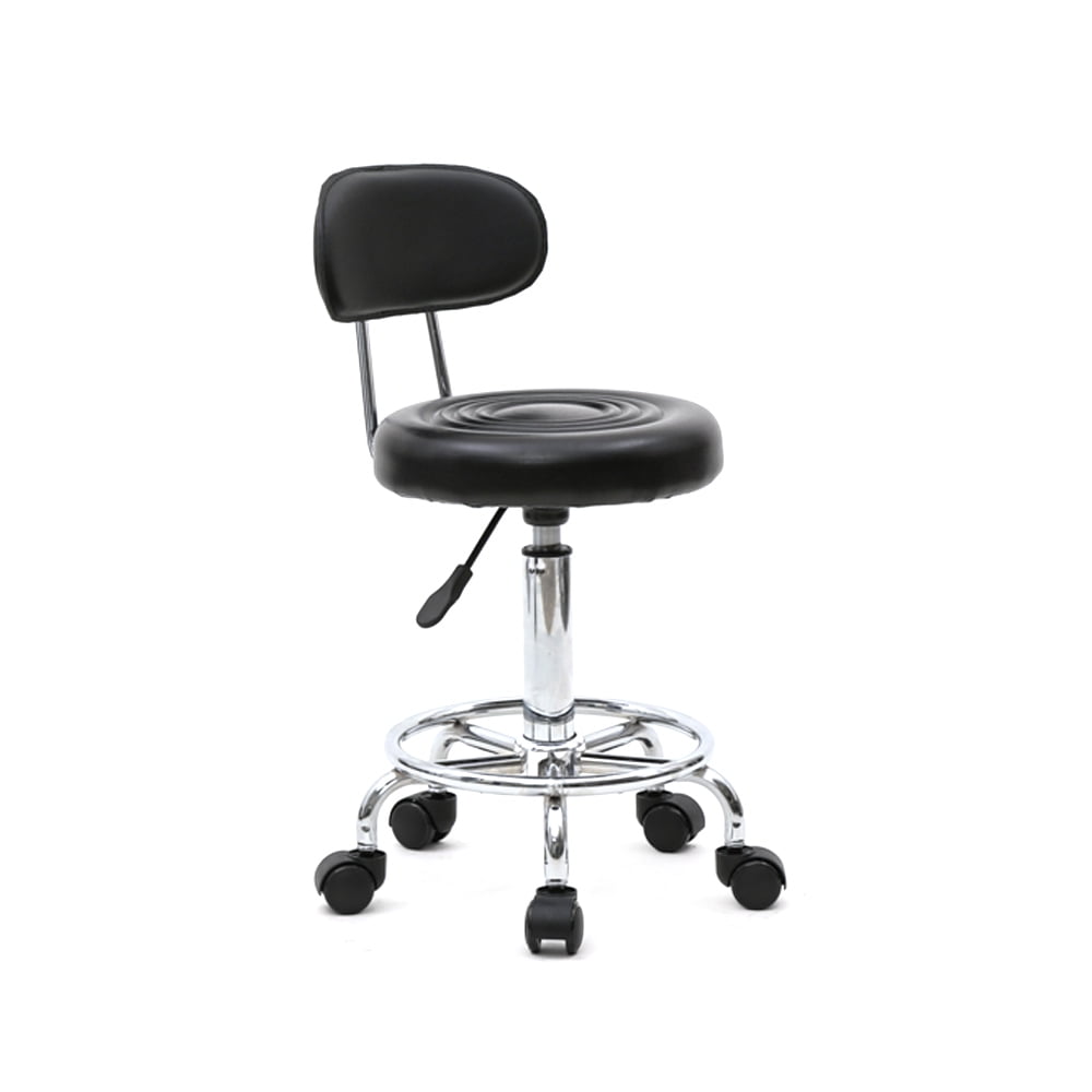 Salon Stool Round Shape Adjustable with Back and Line, Black