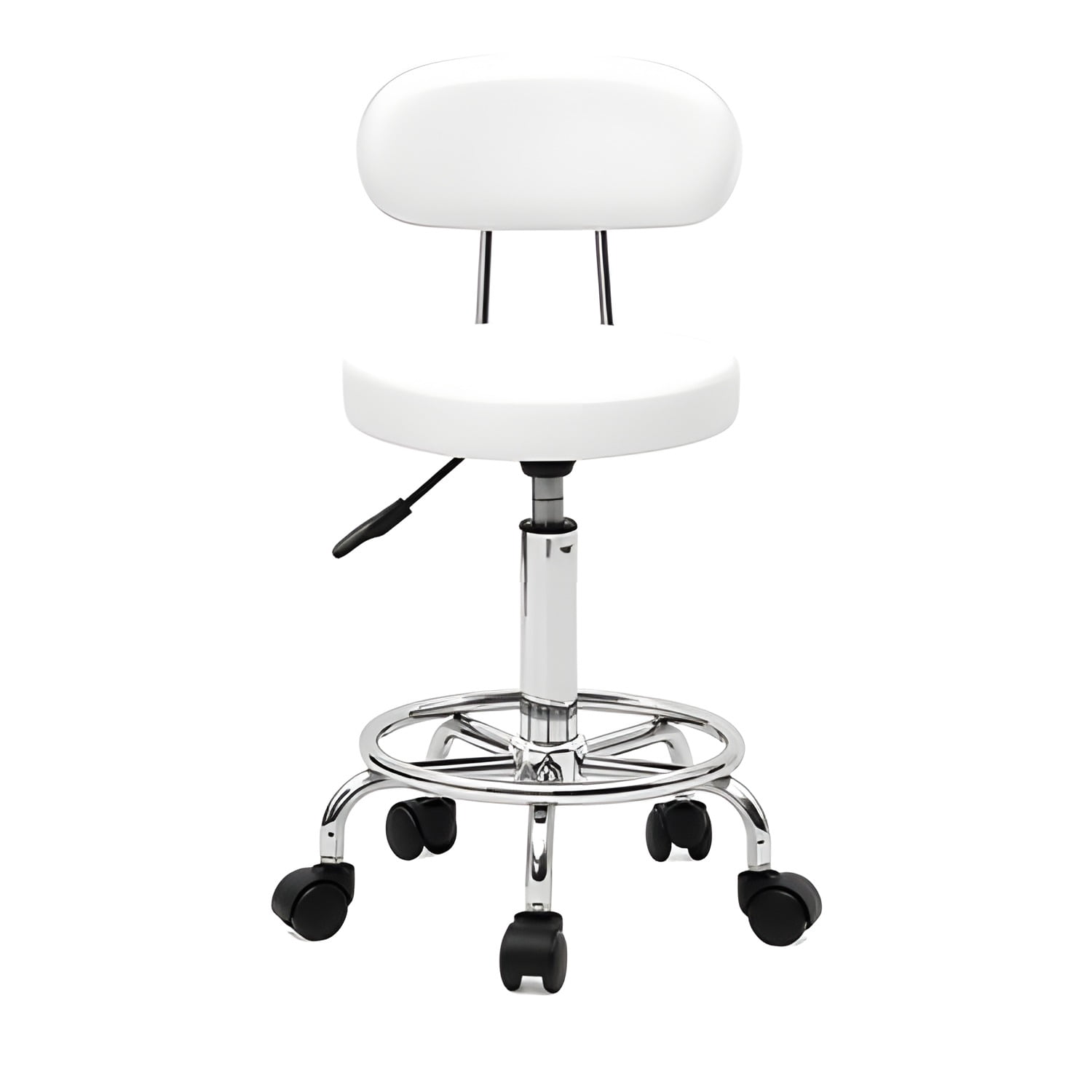 Salon Stool Round Shape Adjustable with Back and Line, White