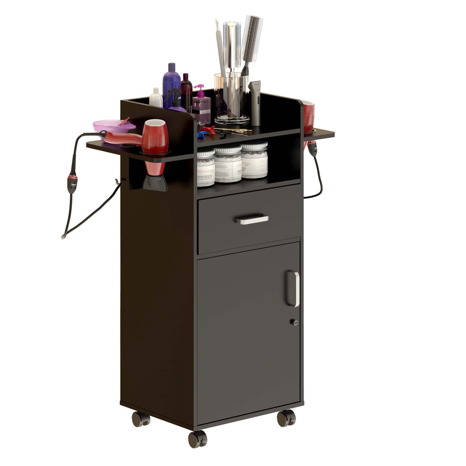 Salon Racks For Office Salon Storage Cabinet, Hair Station with Wheels, with 6 Tool Holders, 1 ...