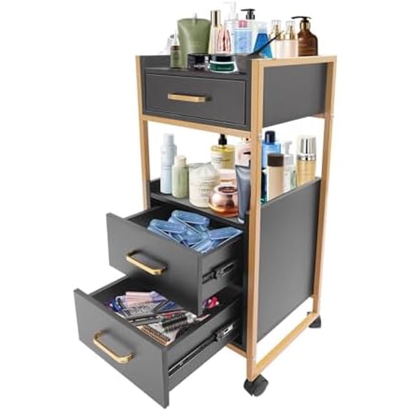 Salon Storage Cart Barber Tool Organizer with 3 Drawers and 2 Shelves Gold-Black Design 176 Lbs Capacity Beauty Salon Storage Trolley Cart Lockable Wheels for Barber Beauty SPA