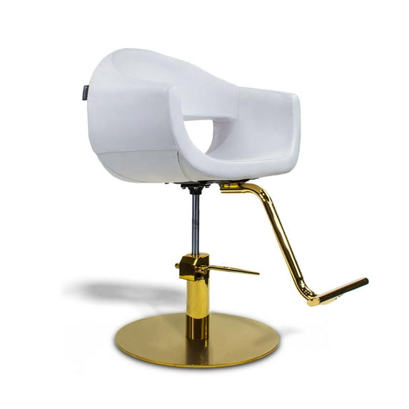 Salon Styling Chair MILLA White Seat Gold Base, Beauty Salon Barbershop Hair Studio Professional Furniture and Equipment