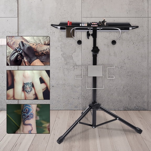Salon Table Portable Tattoo Workbench Stand, Adjustable Height, Stainless Steel with Storage Shelf, Space-Saving, Stable Base, Easy to Clean
