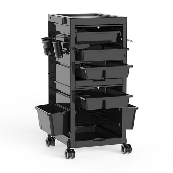 Salon Tool Storage Trolley Rolling Cart with 6 Trays & 3 Heat Resistant Appliance Holder, SPA Beauty Hairdressing Lockable Tool Cart with 2 Keys - Extra Storage New Upgrade