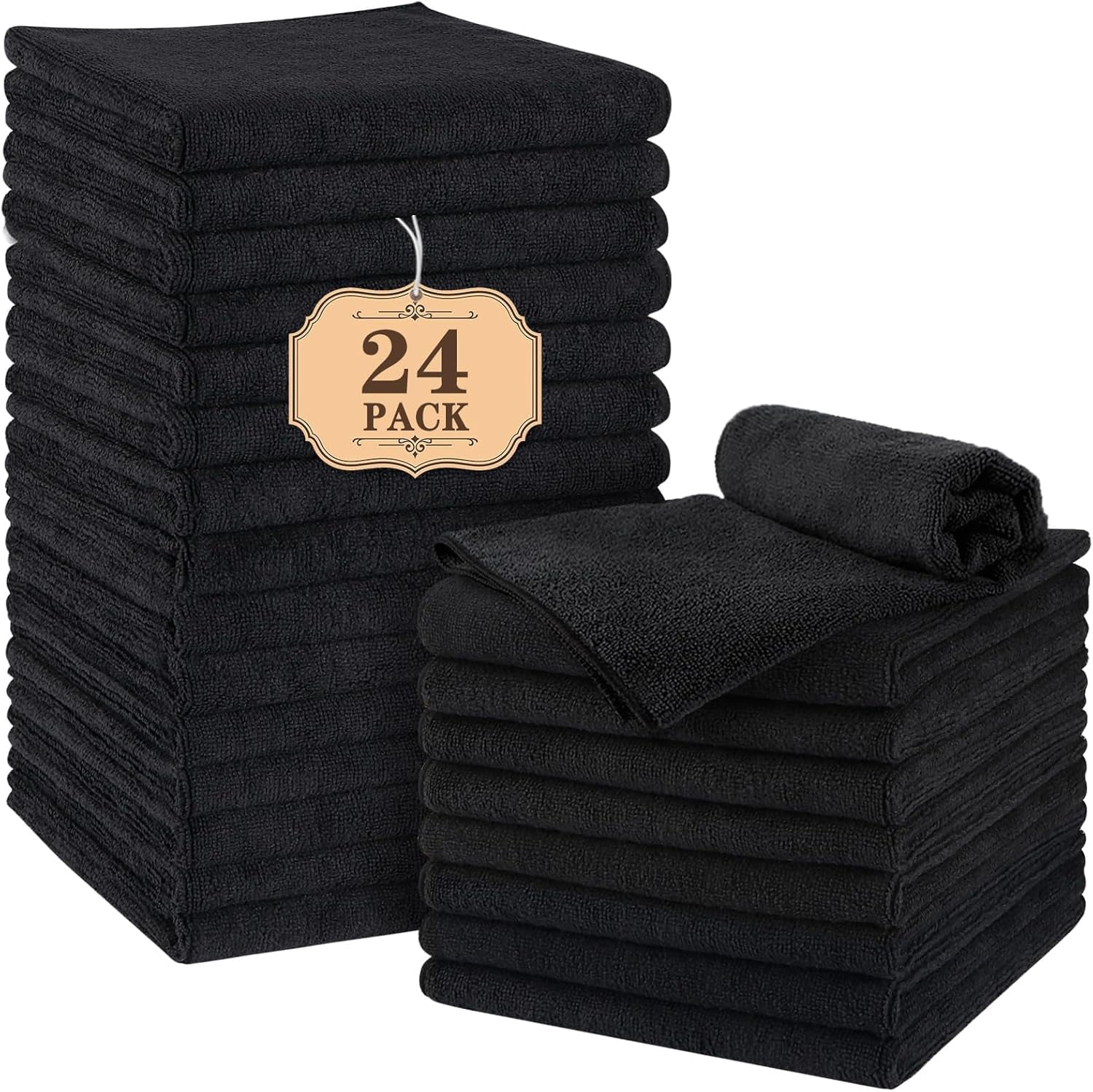 Salon Towels 24 Pack, ber Hair Salon Towel 16 x 29 Inch, Super Soft and Absorbent Black Towels for Salon, Hand, Gym, Bath, Spa and Home Hair Care, Not Bleach Proof