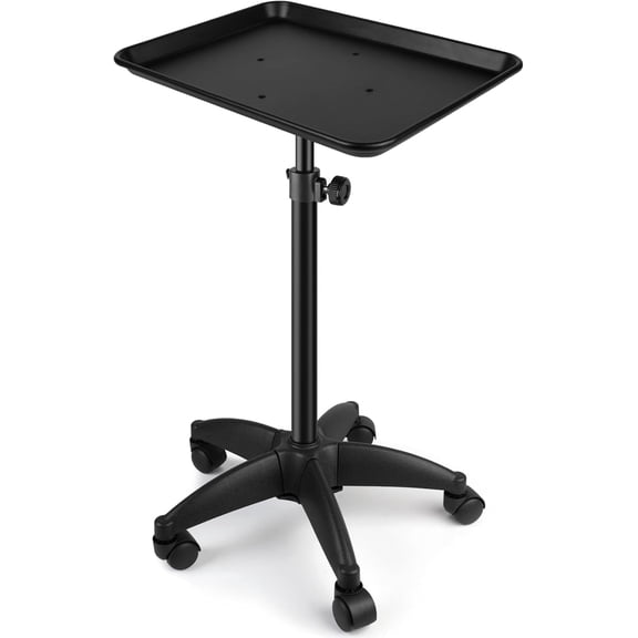 Salon Tray on Wheels, Adjustable Height Salon Rolling Tray Cart, Sturdy Hairstylist Color Tattoo Tray for Home, Clinic, Salon&Spa Use(Black)