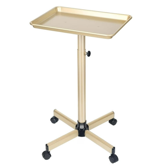 Salon Tray on Wheels, Champagne Gold Salon Rolling Tray, Adjustable Height