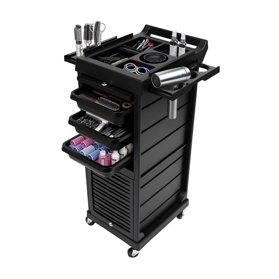 Salon Trolley Cart, with 6 Drawers, Black Lockable Beauty Storage ...