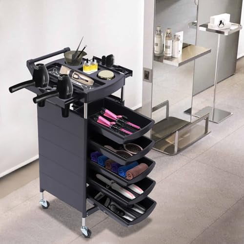 Salon Trolley Cart for Hair Stylist, 5 Drawers Beauty Rolling Hair Salon Cart Rack with 4 360 rotatable Wheels for Beauty Salons, Barber Stores, Hospitals$$Office