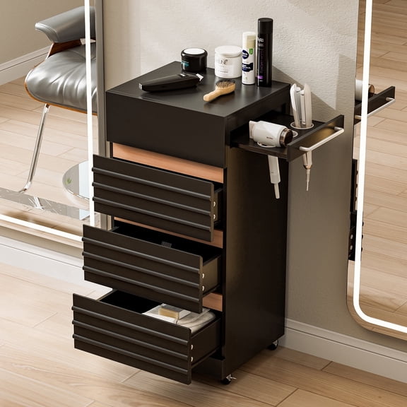 Salon Trolley Cart with Lockable Wheels, Rolling Hair Cart, Wall Mount Makeup Organizer Stations Cabinet for Beauty Spa Barbershop( White)