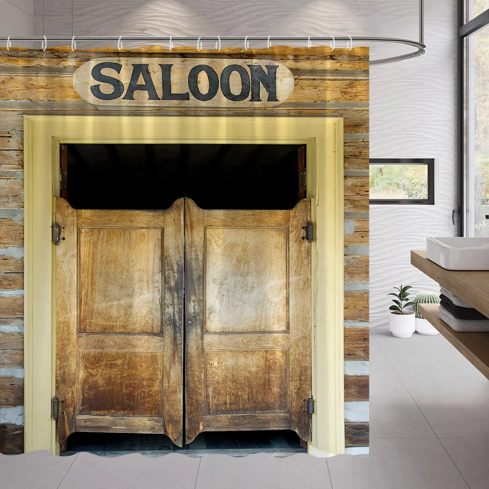 Salon Wood Door Shower Curtain Farm Barn Door Wooden Wheel Pumpkin