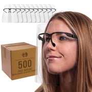 Salon World Safety Face Shields with Black Glasses Frames 20 Packs of 25 - Ultra Clear Protective Full Face Shields to Protect Eyes, Nose, Mouth - Anti-Fog PET Plastic, Goggles