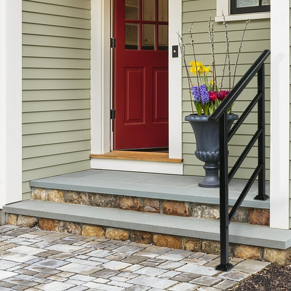 SalonMore 2 or 3-Step Handrails for Stairs Outside Adjustable Hand Rails for Outdoor Steps Black