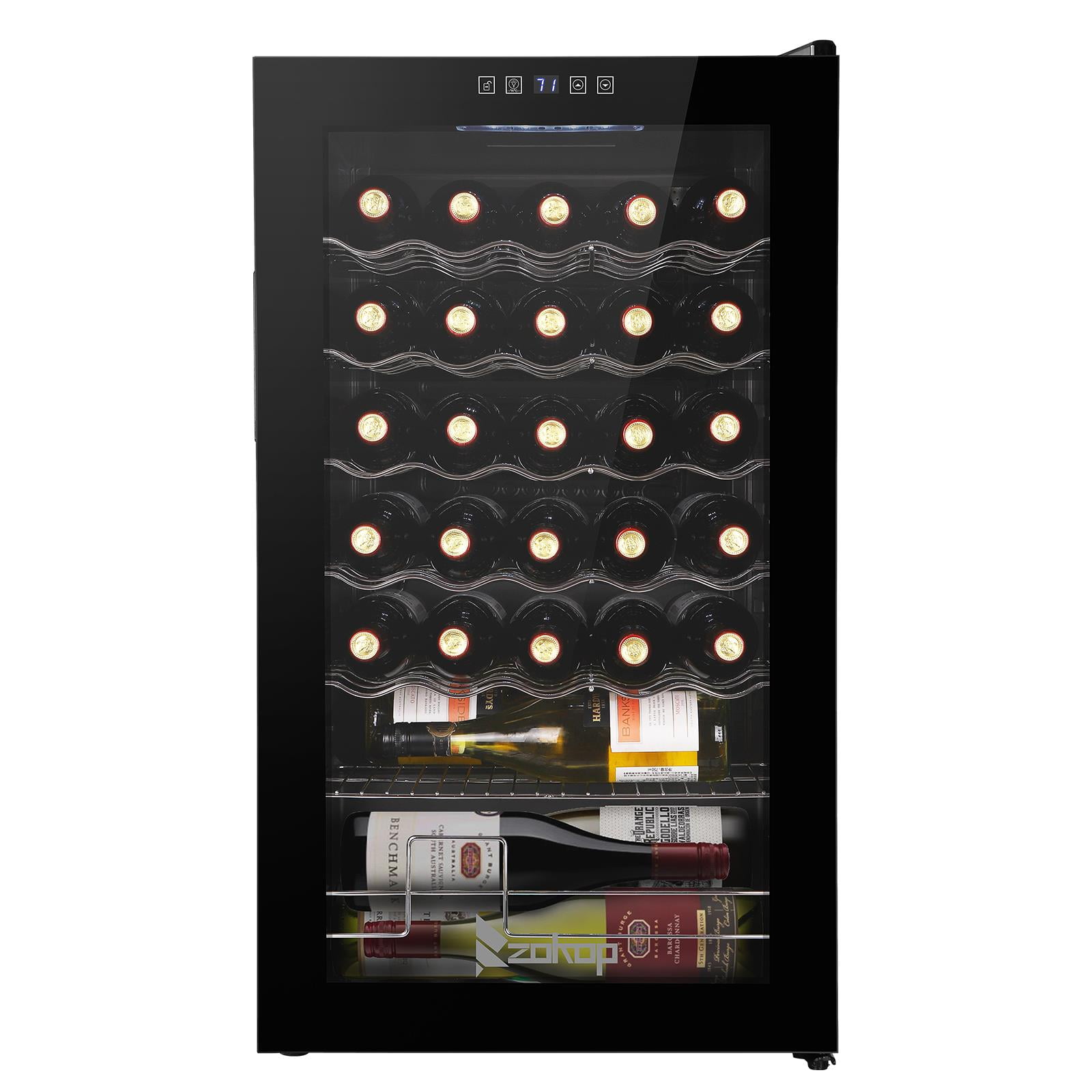 17-Inch Black Stainless Steel Freestanding Wine Cooler with LED Lighting