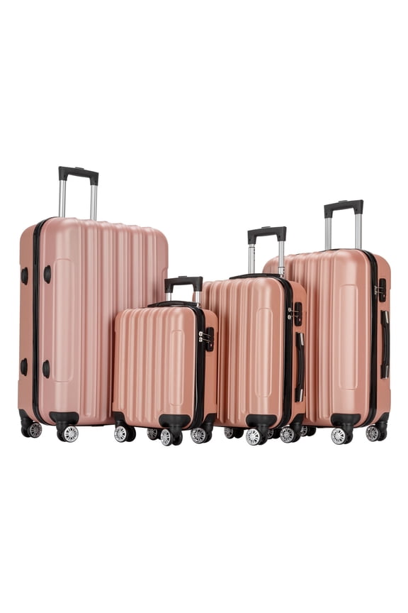 4 Piece Sets ABS Suitcase, Hard Luggage Set for Short Trips and Long Travel w/Built-In TSA lock Hardside Spinner Wheels, Rose Gold