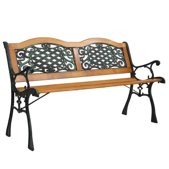 SalonMore 50" Outdoor Hardwood Patio Park Bench Decoration Accent w/Aluminum Frame, Bronze & Natural