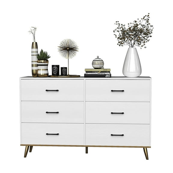 SalonMore 52'' Wide Drawer Dresser with Metal&Wood Frame, Modern Chest of Drawers for Bedroom, Storage Cabinet for Living Room, White