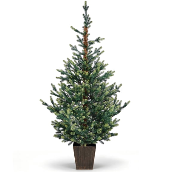 SalonMore 5FT Artificial Potted Tree, Two-Tone Green PE Faux Evergreen with Bronze Square Planter, 198 Tips, Indoor Outdoor Decor