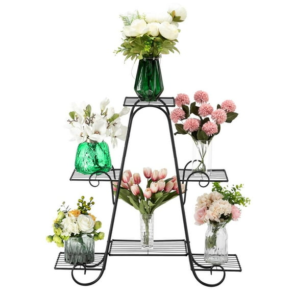 SalonMore 6-Tier Square Panel Metal Flower Pot Rack,Plant Display Stand Shelf Holder