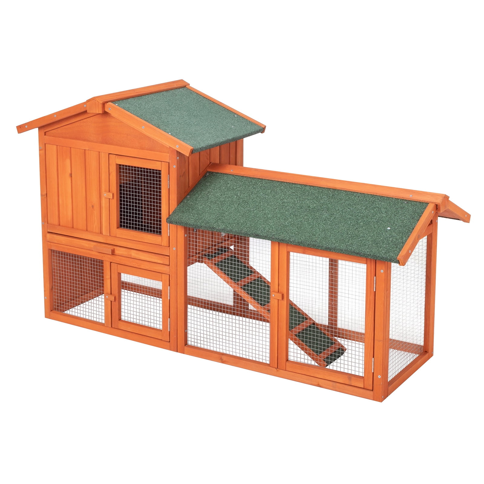 61'' Fir Wood Chicken Coop with Green Roof and Run