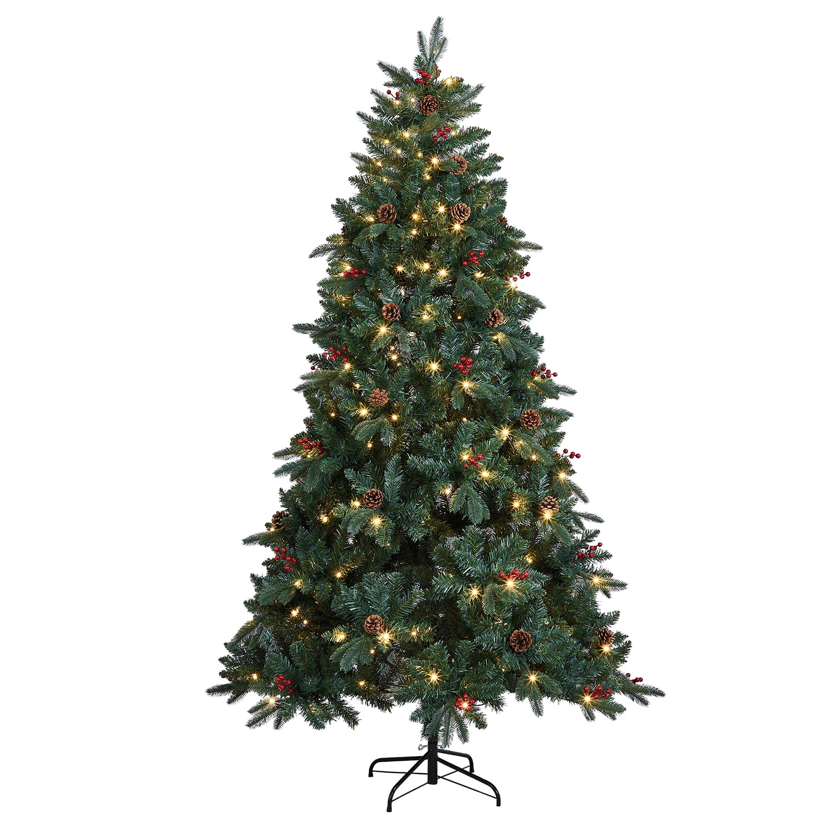 SalonMore 7.5FT Prelit Christmas Tree with Pine Cones & Berries, 300 ...