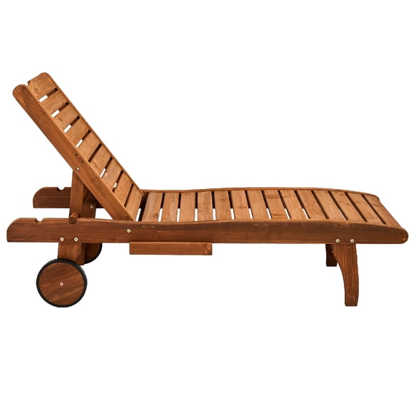 SalonMore 71 in Wood Lounge Bed Adjustable Backrest for Garden Lawn, Patio Sunbed, Original Color