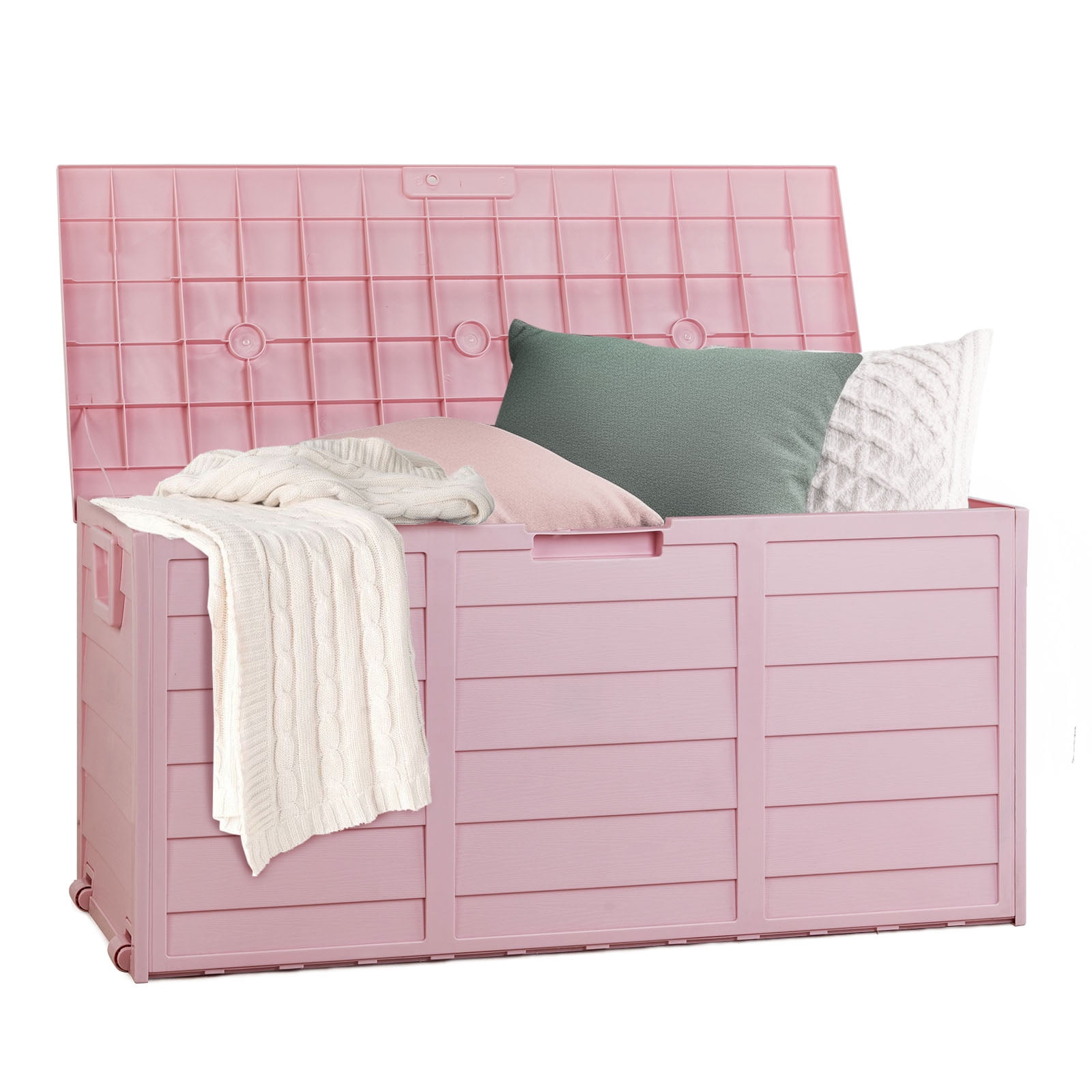 SalonMore 75gal 260L Outdoor Garden Plastic Storage Deck Box Backyard Lockable Seat Pink