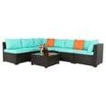 thumbnail image 1 of SalonMore 7PCS Rattan Wicker Patio Furniture Set Outdoor Wicker Sectional Set Patio Sectional for Garden, Outdoor Sectional Set with Lake Blue Cushion, 1 of 8