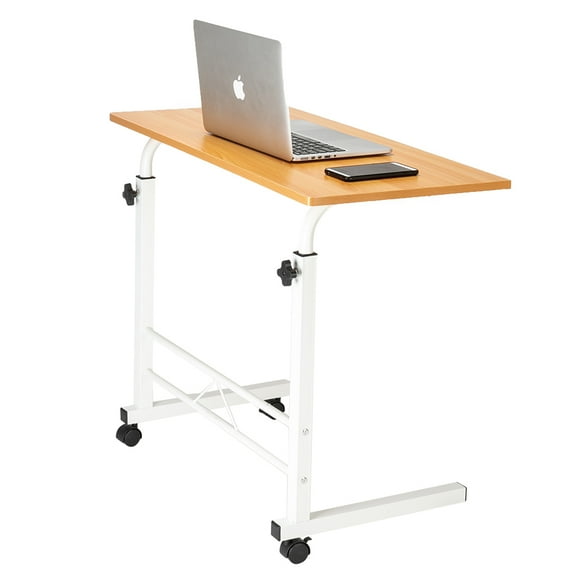 SalonMore Adjustable Height Side Table,Protable Laptop Table,Rolling Computer Desk Stand,Study Workstation,Beech Wood Color